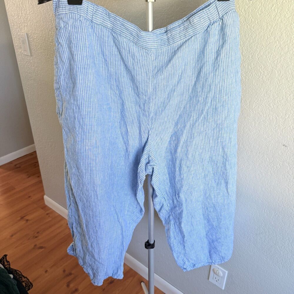 Coldwater Creek Women's Linen Striped Baggy Relaxed Fit Capris Summer Cool PXL